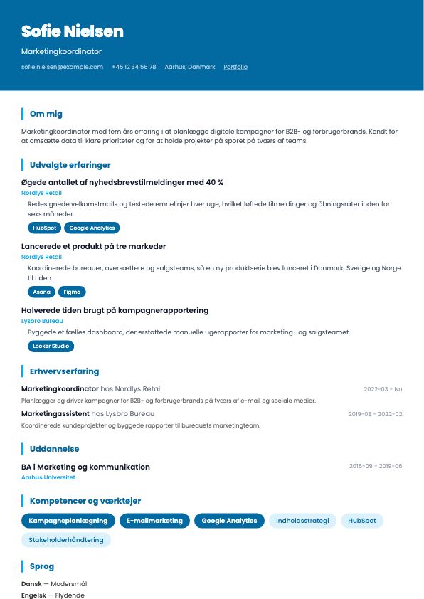 Eksempel på CV-skabelonen Markant