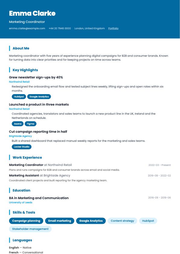 Preview of the Bold CV template
