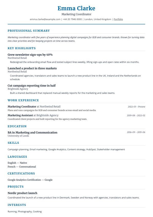 Preview of the Classic CV template