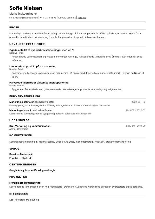 Eksempel på CV-skabelonen Ren