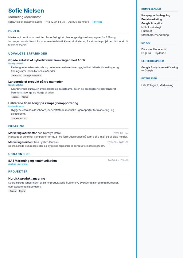 Eksempel på CV-skabelonen Kompakt