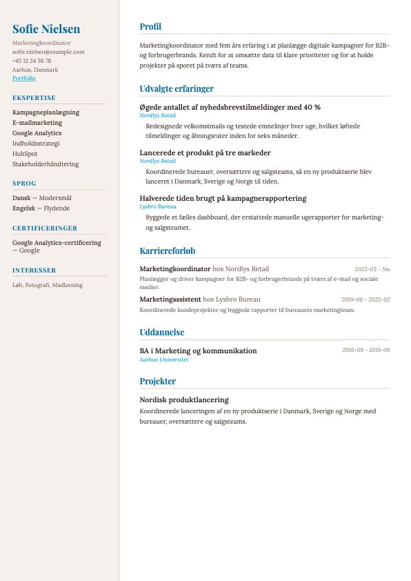 Eksempel på CV-skabelonen Elegant