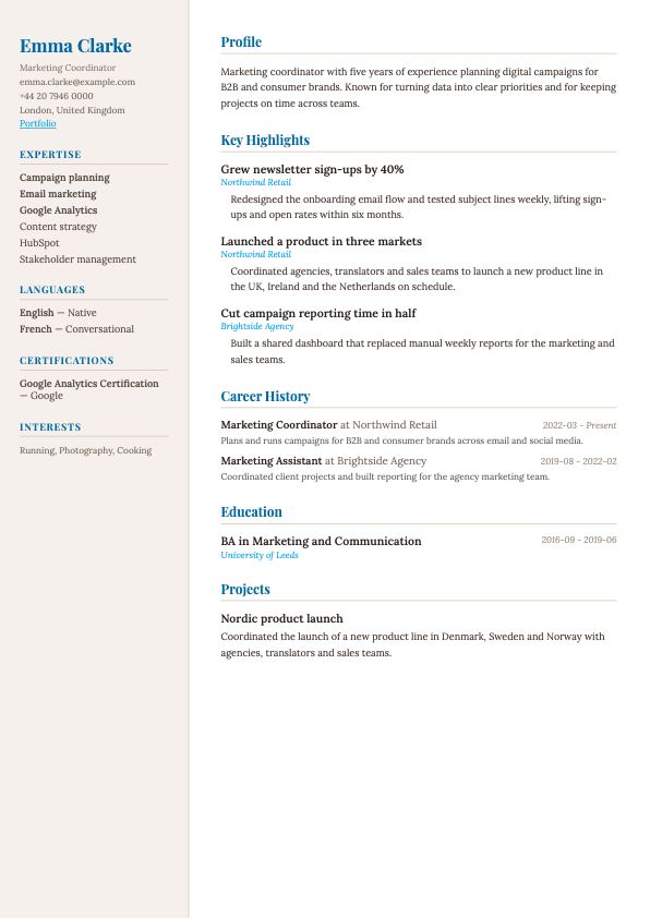 Preview of the Elegant CV template