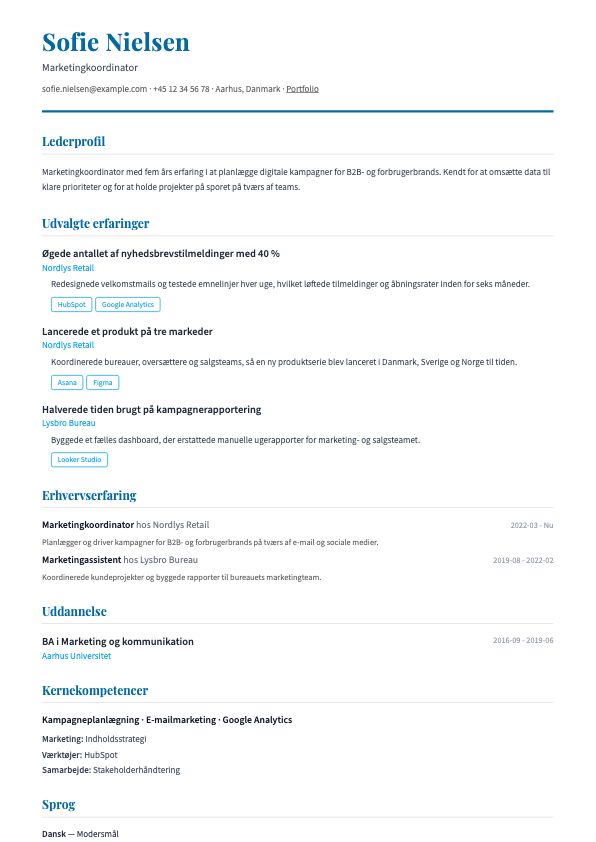 Eksempel på CV-skabelonen Executive