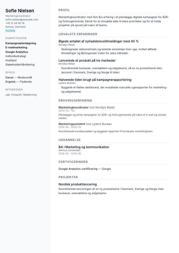 Eksempel på CV-skabelonen Minimal