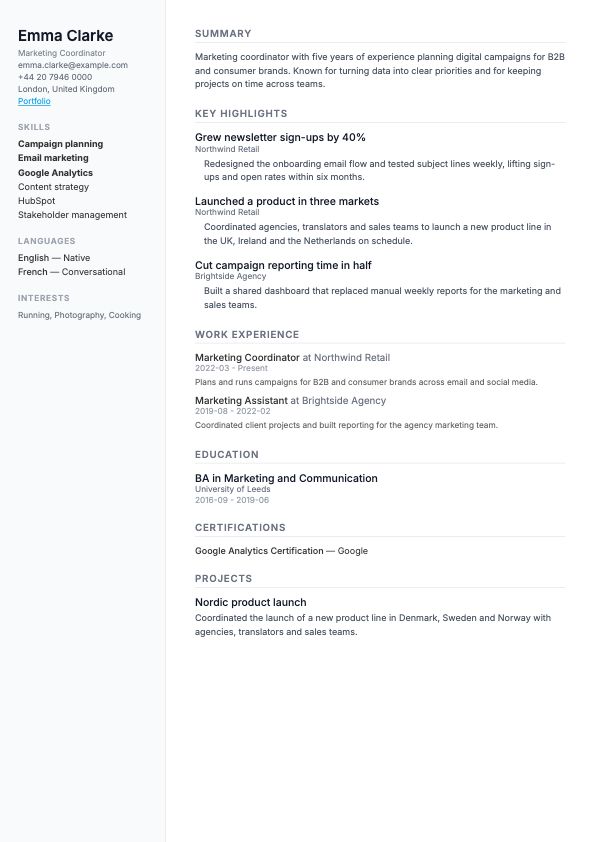 Preview of the Minimal CV template