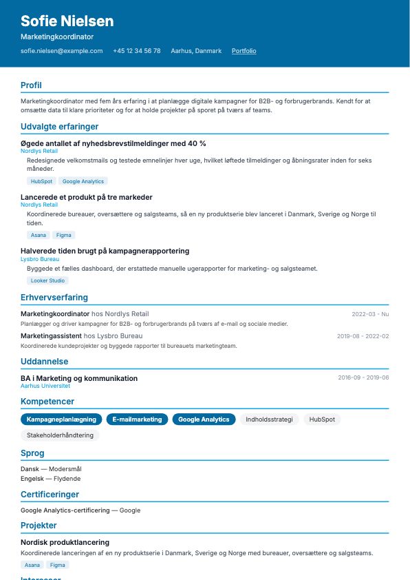Eksempel på CV-skabelonen Moderne