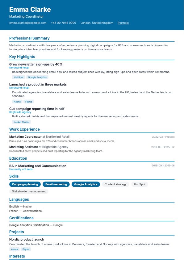 Preview of the Modern CV template
