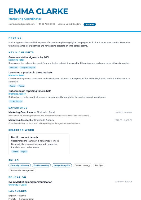 Preview of the Showcase CV template