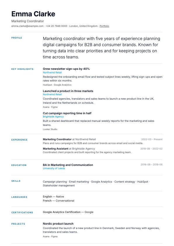 Preview of the Statement CV template